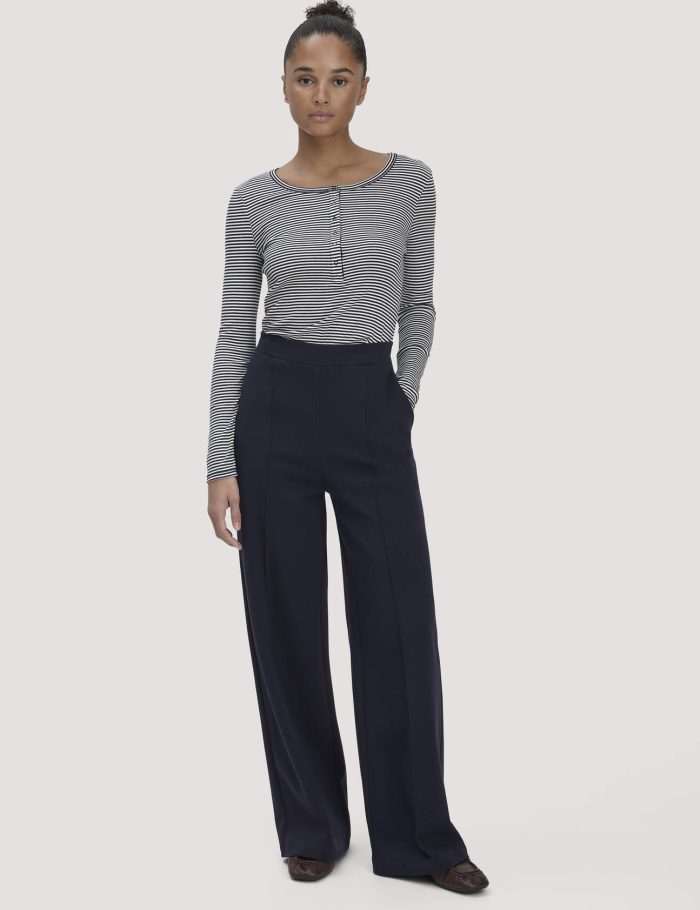 hessnatur Damen Jersey Hose Wide Leg Relaxed aus Bio-Baumwolle - blau