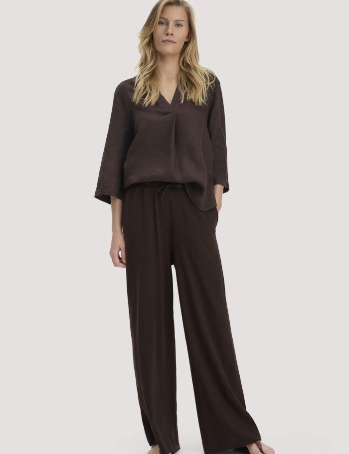 hessnatur Damen Jersey Hose Wide Leg Relaxed aus Leinen und Bio-Baumwolle - braun hessnatur Damen Jersey Hose Wide Leg Relaxed aus Leinen und Bio-Baumwolle - braun
