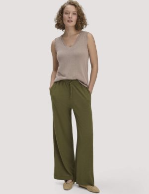 hessnatur Damen Jersey Hose Wide Leg Relaxed aus Leinen und Bio-Baumwolle - grün