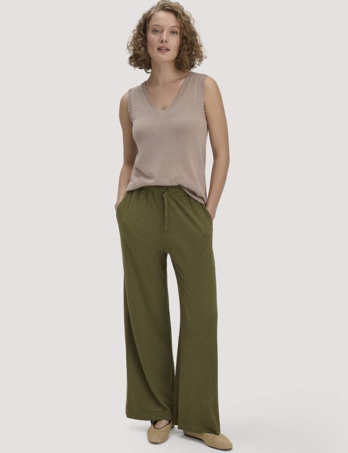 hessnatur Damen Jersey Hose Wide Leg Relaxed aus Leinen und Bio-Baumwolle - grün hessnatur Damen Jersey Hose Wide Leg Relaxed aus Leinen und Bio-Baumwolle - grün