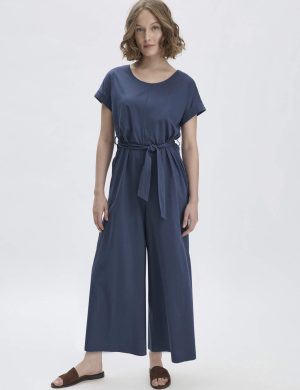 hessnatur Damen Jersey Jumpsuit Oversize aus Bio-Baumwolle - blau