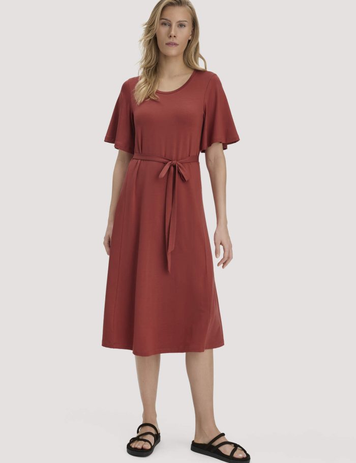 hessnatur Damen Jersey Kleid Kniebedeckend Slim aus TENCEL™ Lyocell - braun