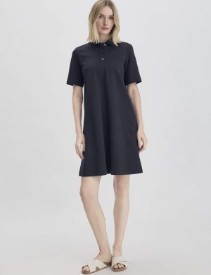 hessnatur Damen Jersey Kleid Knielang Relaxed aus Bio-Baumwolle - blau