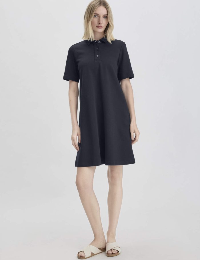 hessnatur Damen Jersey Kleid Knielang Relaxed aus Bio-Baumwolle - blau