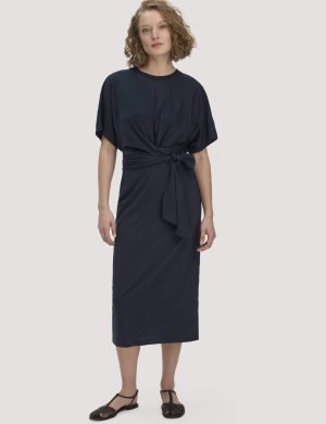 hessnatur Damen Jersey Kleid Midi Oversize aus Bio-Baumwolle - blau