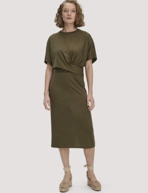 hessnatur Damen Jersey Kleid Midi Oversize aus Bio-Baumwolle - grün