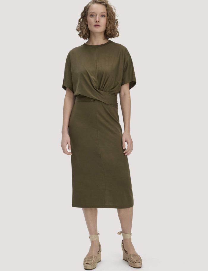 hessnatur Damen Jersey Kleid Midi Oversize aus Bio-Baumwolle - grün