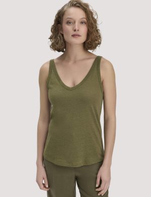 hessnatur Damen Jersey Top Regular aus Leinen und Bio-Baumwolle - grün