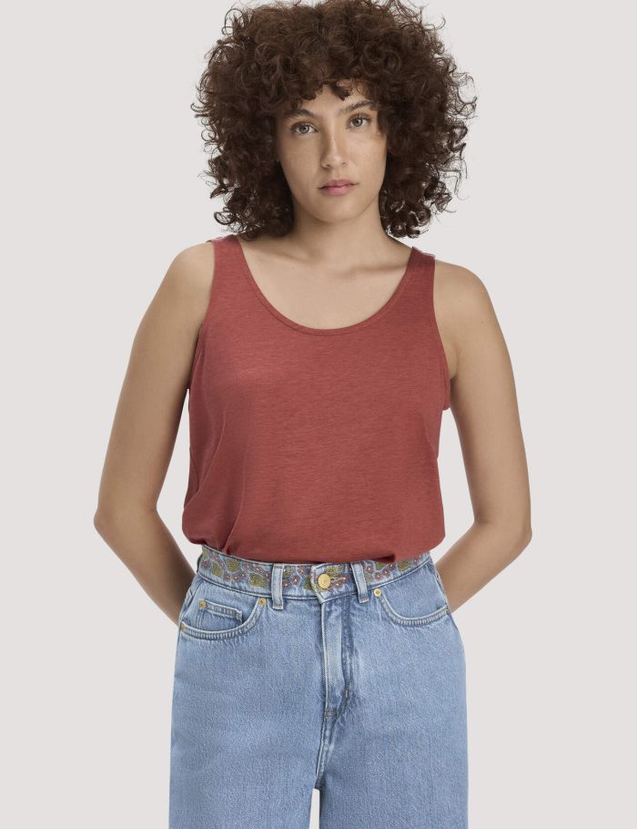 hessnatur Damen Jersey Top Relaxed aus TENCEL™ Lyocell mit Bio-Baumwolle - braun