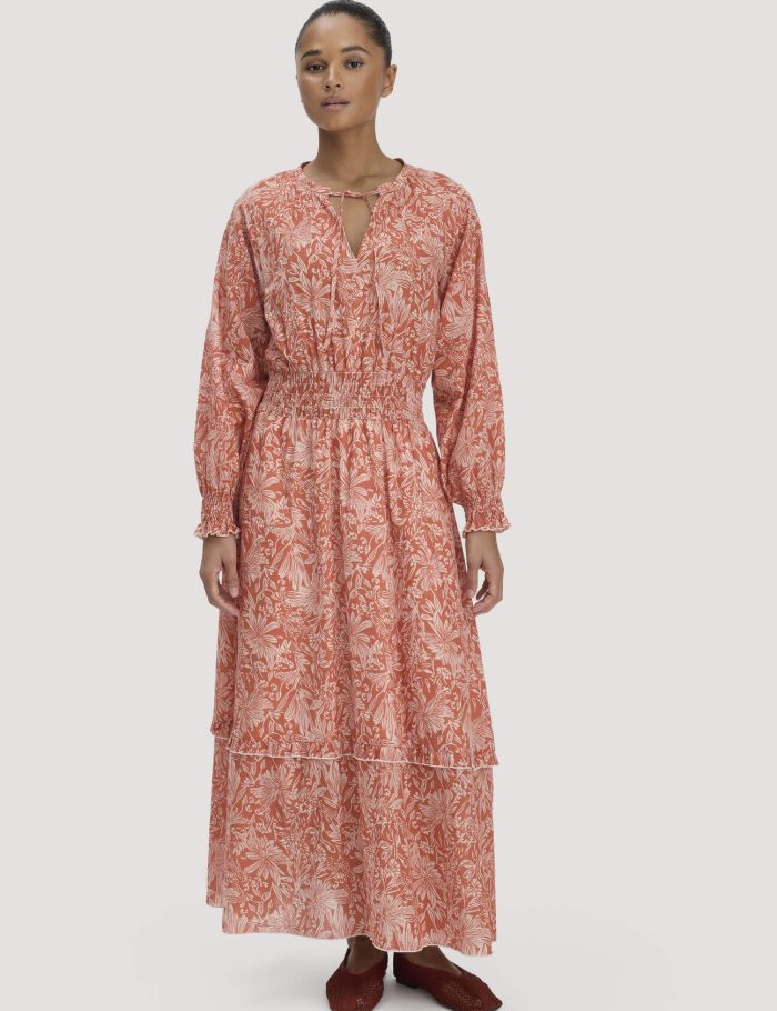 hessnatur Damen Kleid Floralprint Maxi aus Bio-Baumwolle - orange hessnatur Damen Kleid Floralprint Maxi aus Bio-Baumwolle - orange