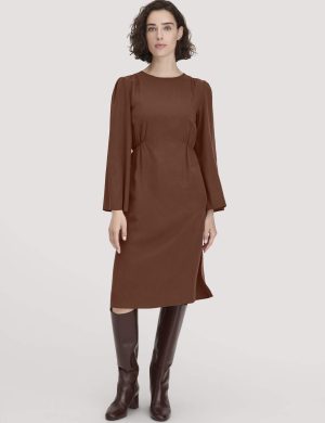 hessnatur Damen Kleid Kniebedeckend aus TENCEL™ Lyocell - braun
