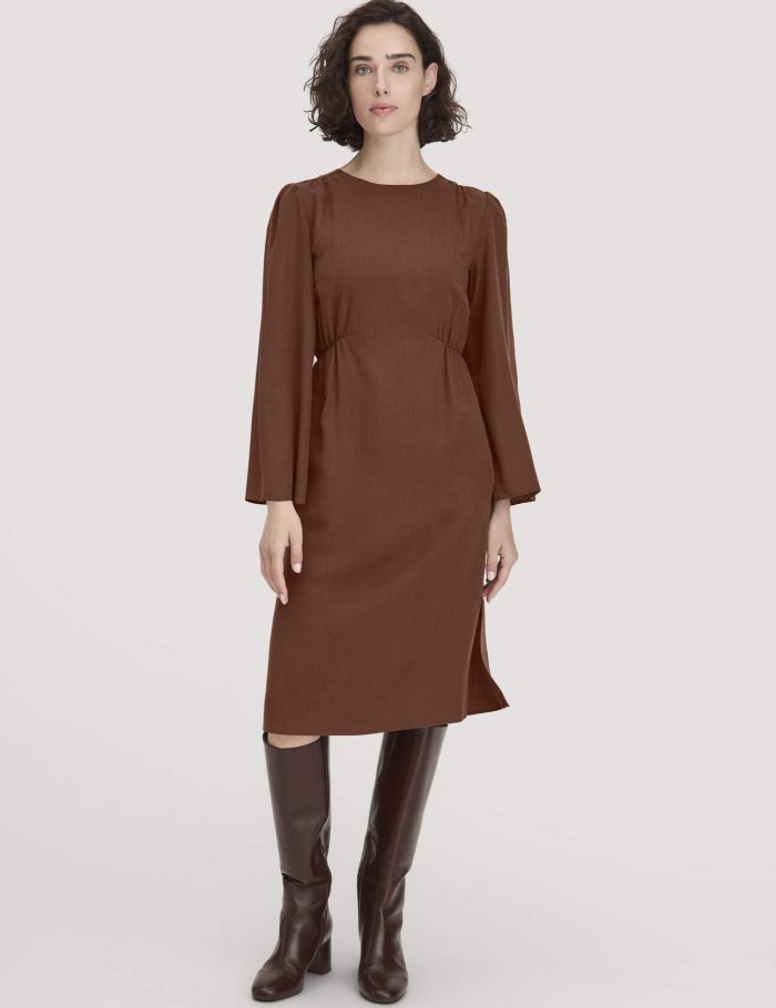 hessnatur Damen Kleid Kniebedeckend aus TENCEL™ Lyocell - braun hessnatur Damen Kleid Kniebedeckend aus TENCEL™ Lyocell - braun