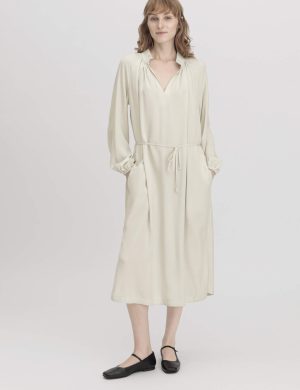 hessnatur Damen Kleid Midi Oversized aus TENCEL™ Lyocell - beige