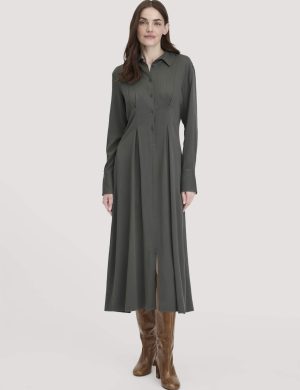 hessnatur Damen Kleid Midi Regular aus LENZING™ ECOVERO™ Viskose - grün