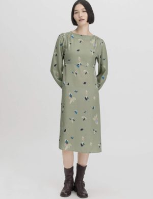hessnatur Damen Kleid Midi Regular aus TENCEL™ Lyocell - grün