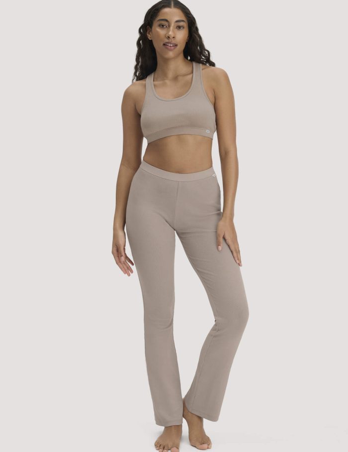 hessnatur Damen Leggings Flared SOFT RIB aus Bio-Baumwolle - beige