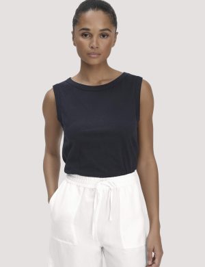hessnatur Damen Light Slub Jersey Top Regular aus Bio-Baumwolle - blau