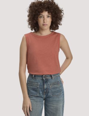 hessnatur Damen Light Slub Jersey Top Regular aus Bio-Baumwolle - orange