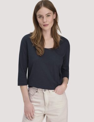 hessnatur Damen Light Slub Longsleeve Relaxed aus Bio-Baumwolle - blau
