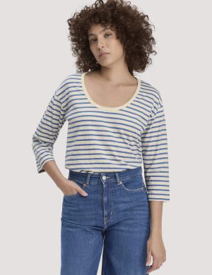 hessnatur Damen Light Slub Streifen Longsleeve Relaxed aus Bio-Baumwolle - blau