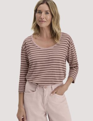 hessnatur Damen Light Slub Streifen Longsleeve Relaxed aus Bio-Baumwolle - rosa