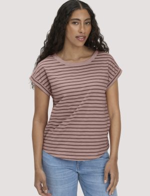 hessnatur Damen Light Slub Streifen T-Shirt Relaxed aus Bio-Baumwolle - rosa