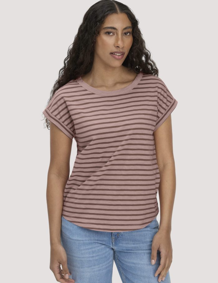 hessnatur Damen Light Slub Streifen T-Shirt Relaxed aus Bio-Baumwolle - rosa