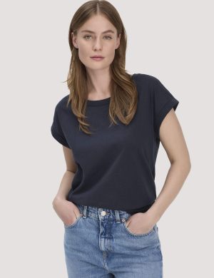 hessnatur Damen Light Slub T-Shirt Relaxed aus Bio-Baumwolle - blau