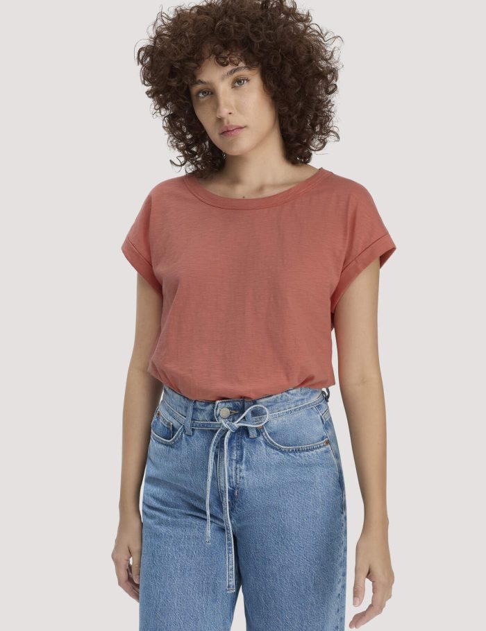 hessnatur Damen Light Slub T-Shirt Relaxed aus Bio-Baumwolle - orange