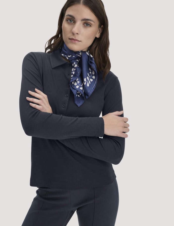 hessnatur Damen Longsleeve Polo Slim aus Bio-Baumwolle - blau
