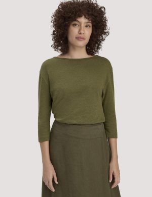 hessnatur Damen Longsleeve Relaxed aus Leinen mit reiner Bio-Baumwolle - grün