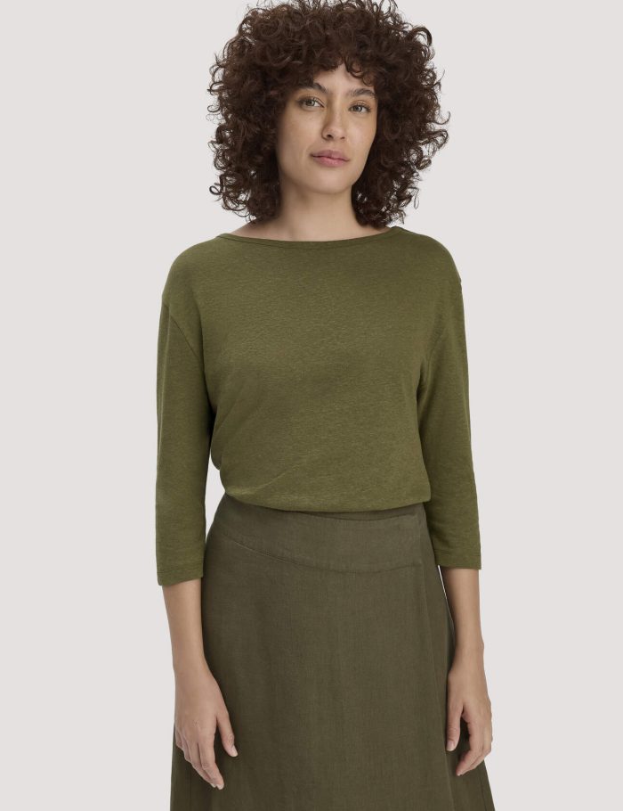 hessnatur Damen Longsleeve Relaxed aus Leinen mit reiner Bio-Baumwolle - grün
