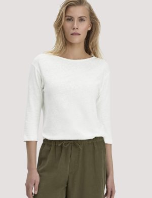 hessnatur Damen Longsleeve Relaxed aus Leinen mit reiner Bio-Baumwolle - weiß