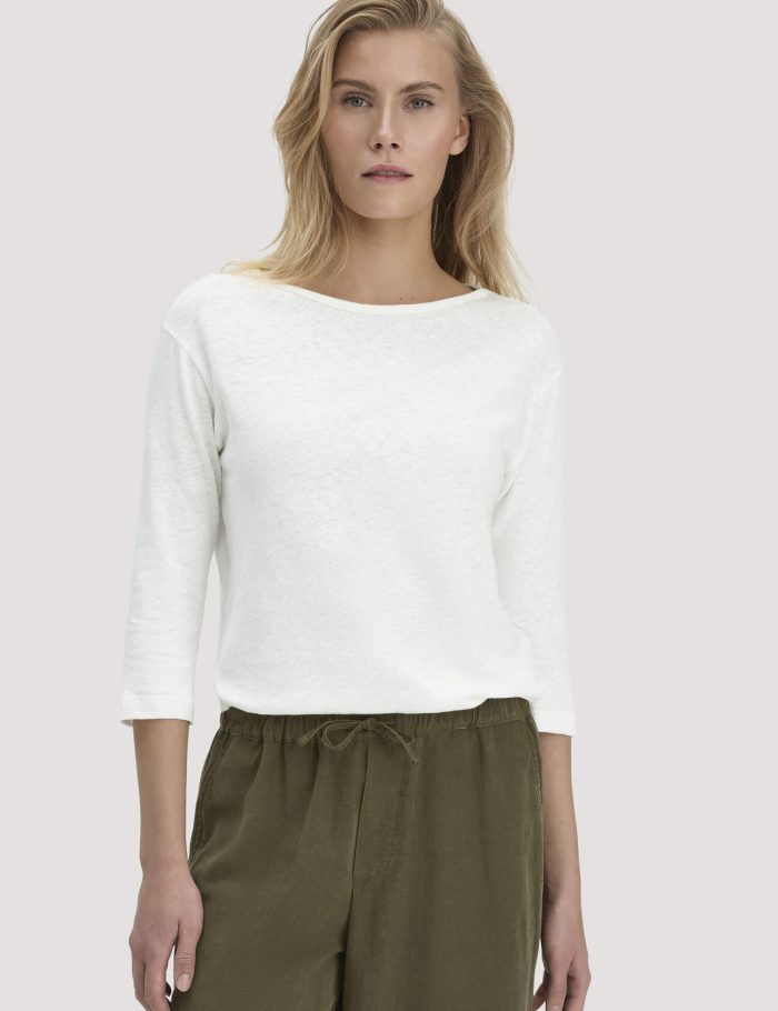 hessnatur Damen Longsleeve Relaxed aus Leinen mit reiner Bio-Baumwolle - weiß