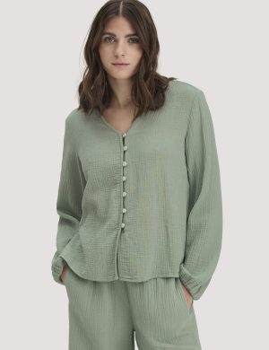 hessnatur Damen Musselin Bluse Relaxed aus Bio-Baumwolle - grün