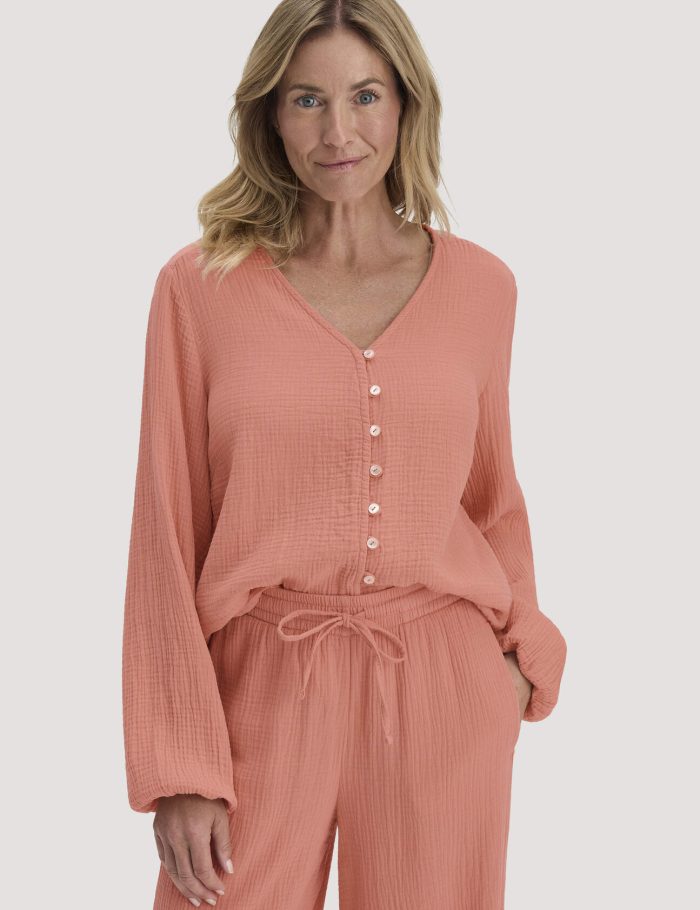 hessnatur Damen Musselin Bluse Relaxed aus Bio-Baumwolle - orange
