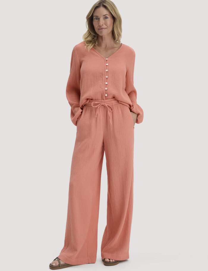 hessnatur Damen Musselin Hose Wide Leg aus Bio-Baumwolle - orange
