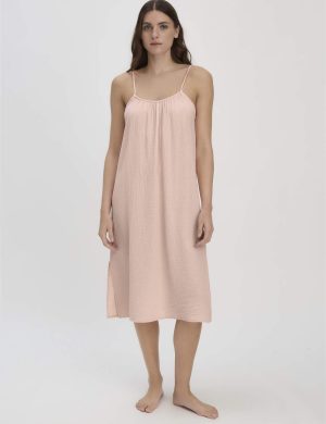 hessnatur Damen Musselin Nachthemd PURE COMFORT aus Bio-Baumwolle - rosa