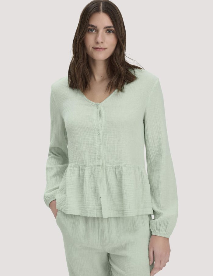 hessnatur Damen Musselin Pyjamabluse PURE COMFORT aus Bio-Baumwolle - grün