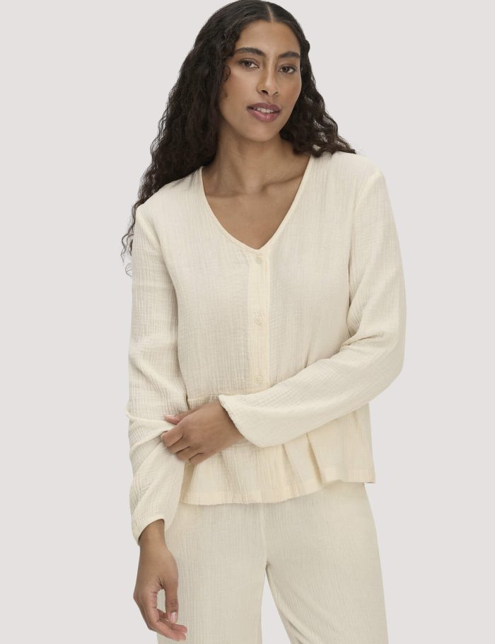 hessnatur Damen Musselin Pyjamabluse PURE COMFORT aus Bio-Baumwolle