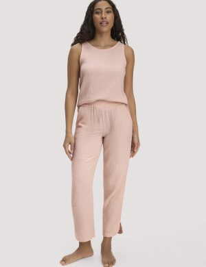 hessnatur Damen Musselin Schlafhose Regular PURE COMFORT aus Bio-Baumwolle - rosa