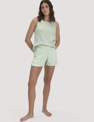 hessnatur Damen Musselin Schlafshorts PURE COMFORT aus Bio-Baumwolle - grün