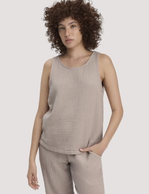 hessnatur Damen Musselin Top PURE COMFORT aus Bio-Baumwolle - beige