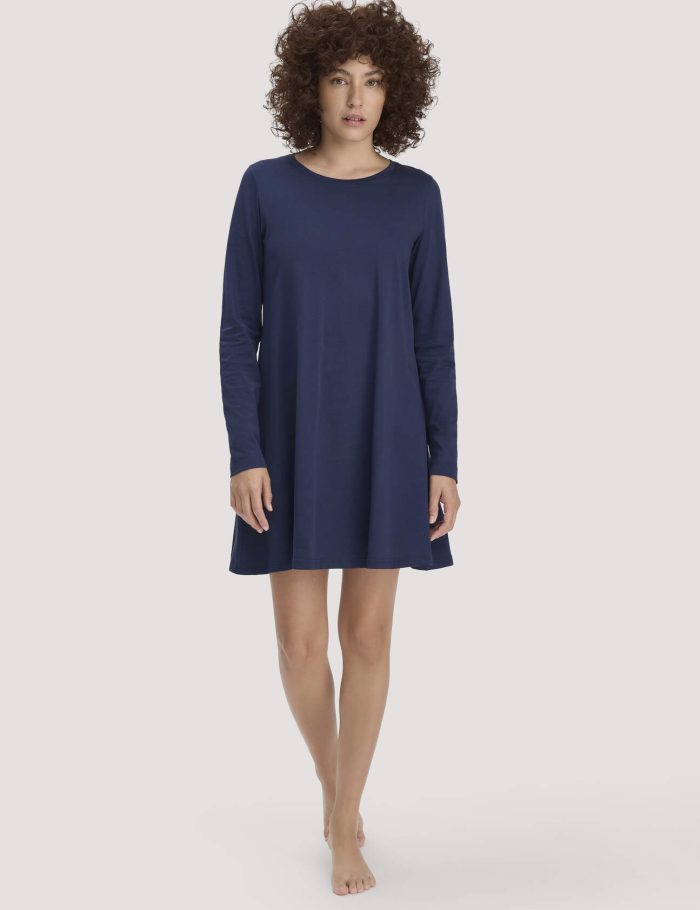 hessnatur Damen Nachthemd PURE COTTON aus Bio-Baumwolle - blau