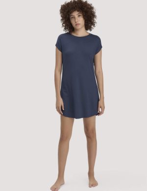 hessnatur Damen Nachthemd Regular PURE FLOW aus TENCEL™ Modal - blau