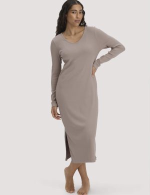 hessnatur Damen Nachthemd SOFT RIB aus Bio-Baumwolle - beige