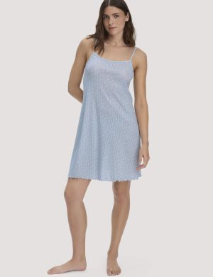 hessnatur Damen Pointelle Nachthemd PURE COTTON aus Bio-Baumwolle - blau