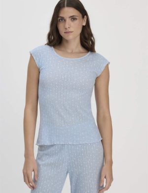 hessnatur Damen Pointelle Schlafshirt PURE COTTON aus Bio-Baumwolle - blau