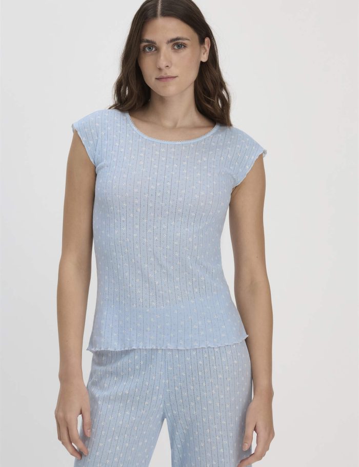 hessnatur Damen Pointelle Schlafshirt PURE COTTON aus Bio-Baumwolle - blau