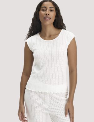 hessnatur Damen Pointelle Schlafshirt PURE COTTON aus Bio-Baumwolle - weiß